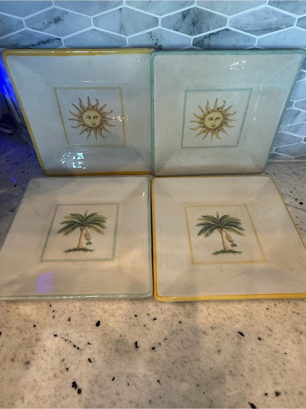 Vintage Williams-Sonoma Verano Tile Banana Tree/Sun Salad Bowls Made In Italy